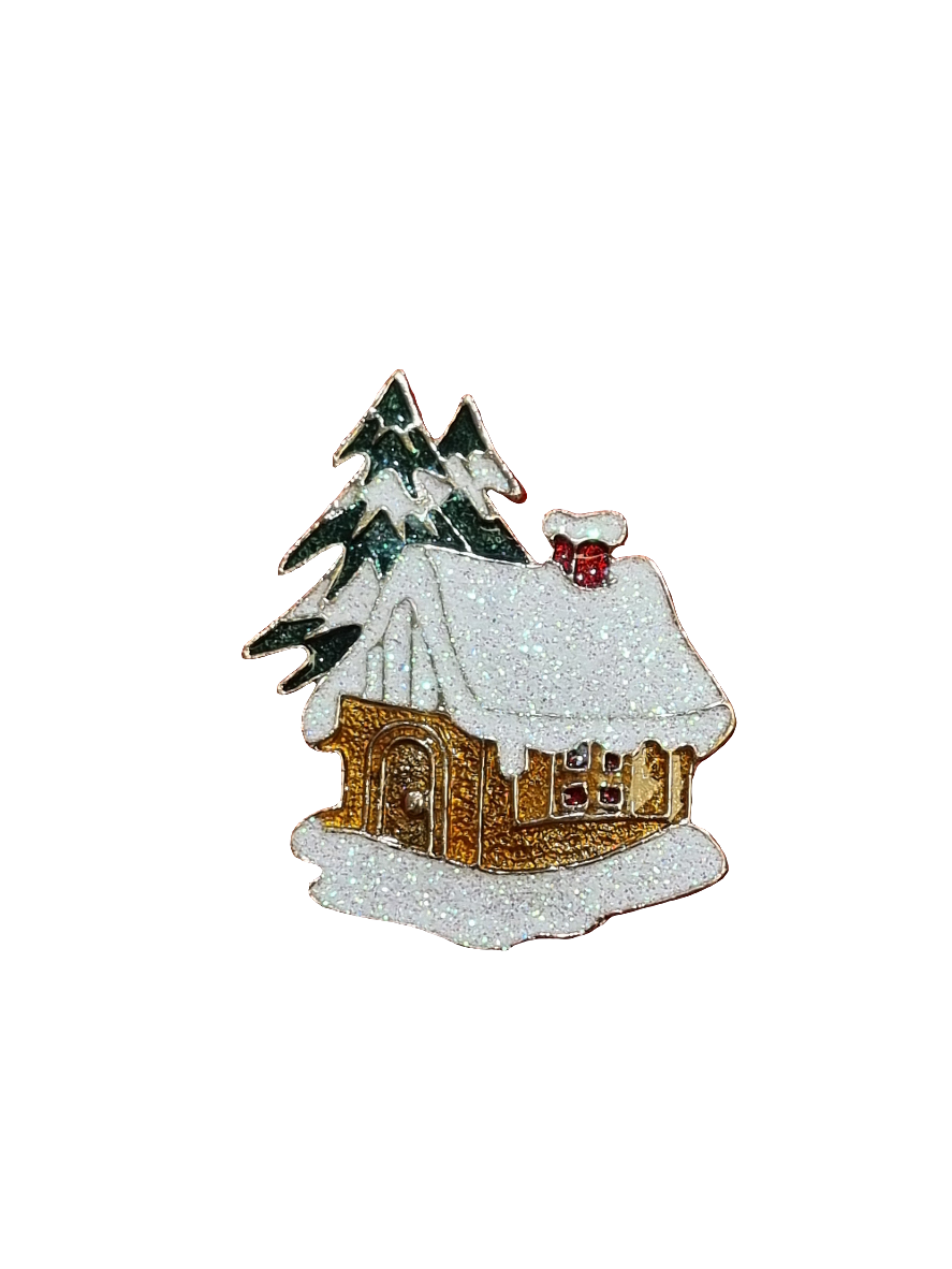 Schneehaus mit Baum | Brosche V
