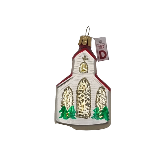 European Glass Christmas ornament of a Chapel Snow with Trees (D)