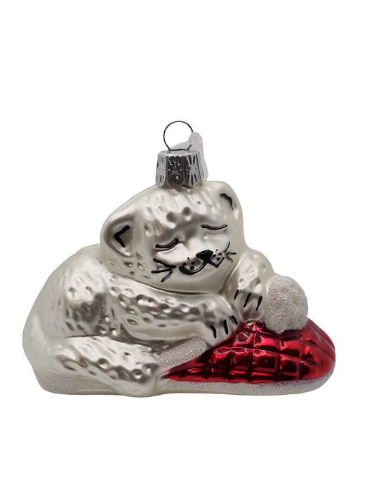 European Glass Christmas ornament of a Cat slipper eyes closed (G)