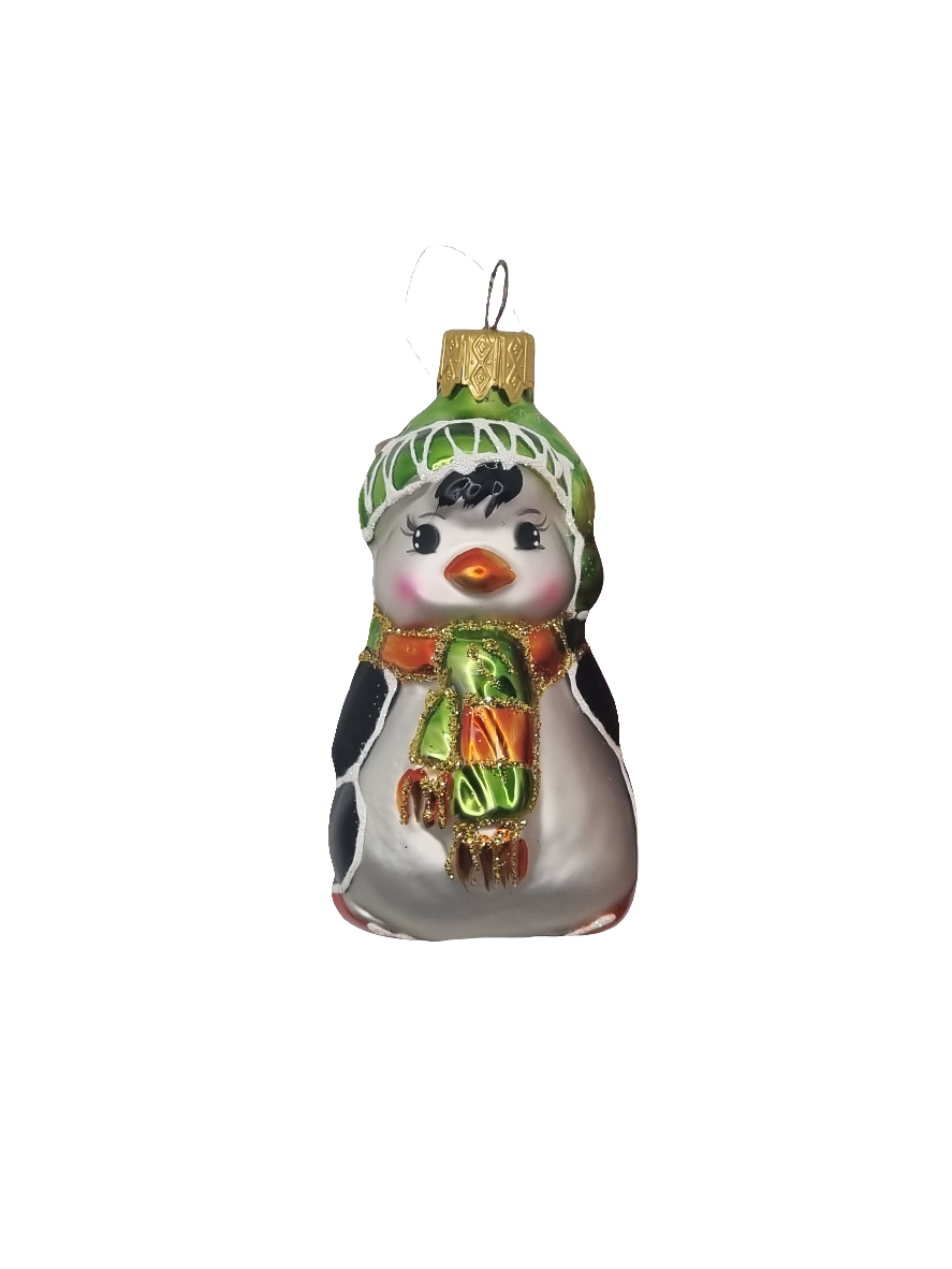 European Glass Christmas ornament of a Penguin with Scarf and Beanie (F)