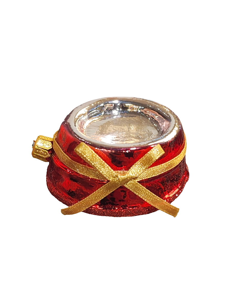 European Glass Christmas ornament of a Dog Bowl with Bow (L)