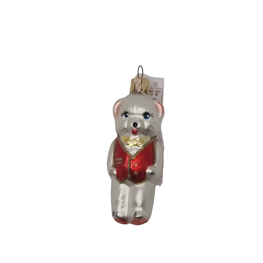 European Glass Christmas ornament of a Bear | Teddy Bear in Jacket (B)