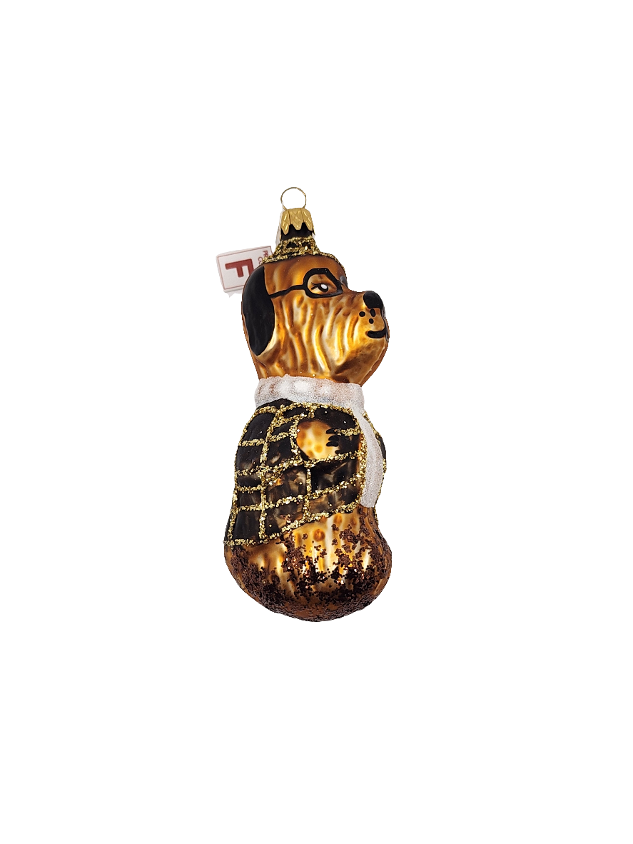 European Glass Christmas ornament of a Dog glasses sparkle (F)