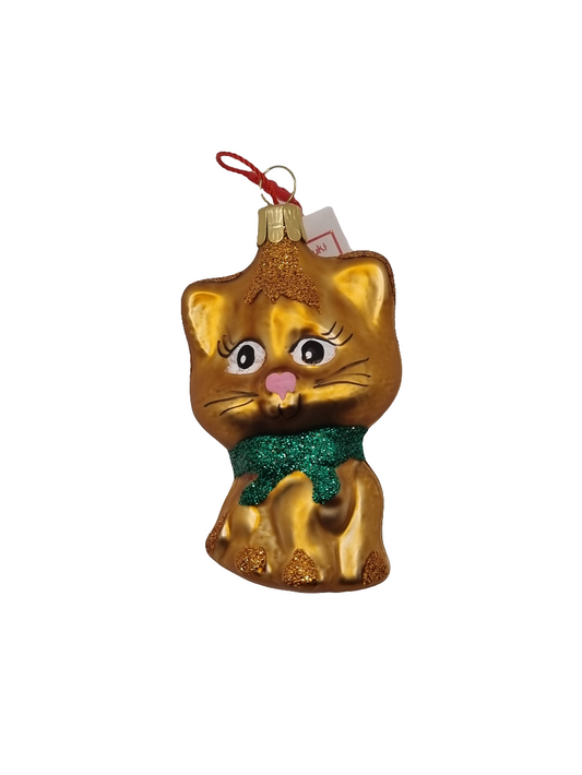 European Glass Christmas ornament of a Cat Large Head Scarf (G)