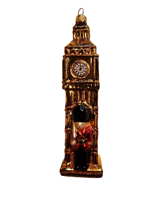 European Glass Christmas ornament of a Big Ben with Guard (W)