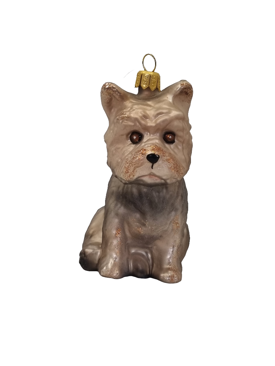 European Glass Christmas ornament of a Dog yorkshire terrier (U)