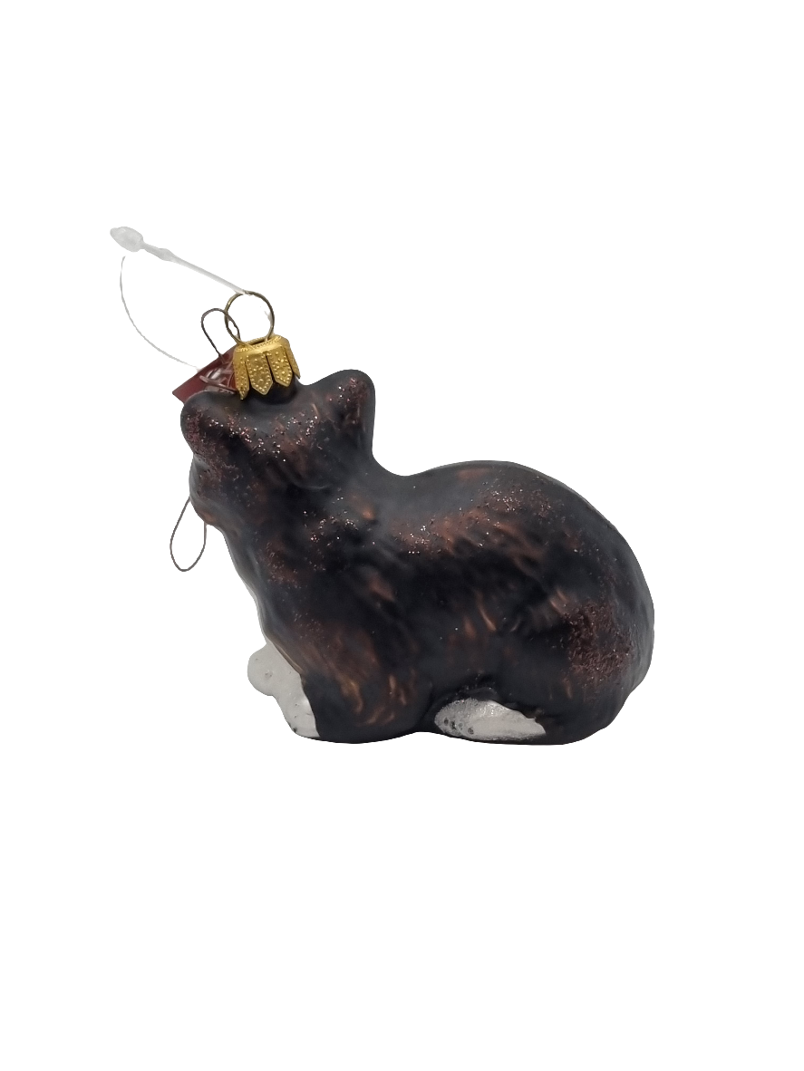 European Glass Christmas ornament of a Cat | Black with White Chest (S)
