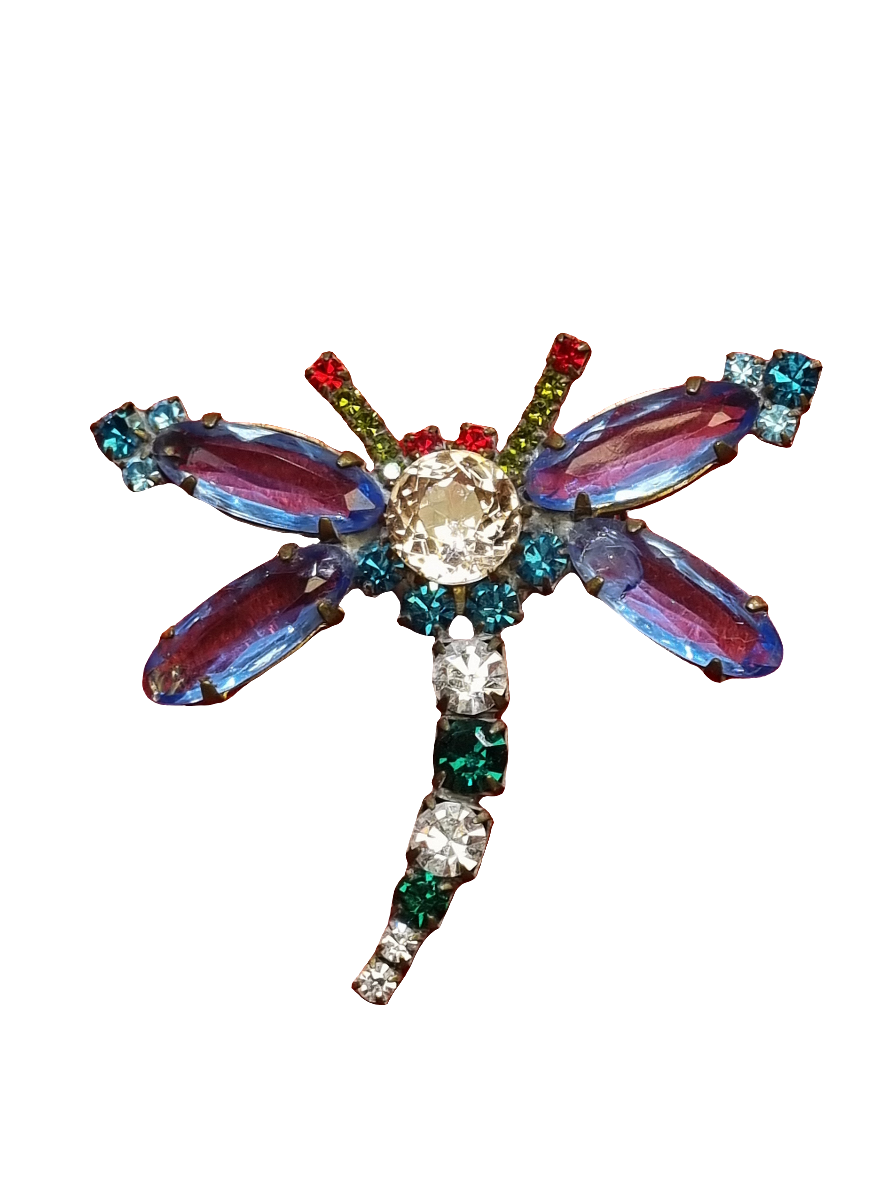 European Glass Christmas ornament of a Dragonfly with Blue Crystal Wings | Brooch V
