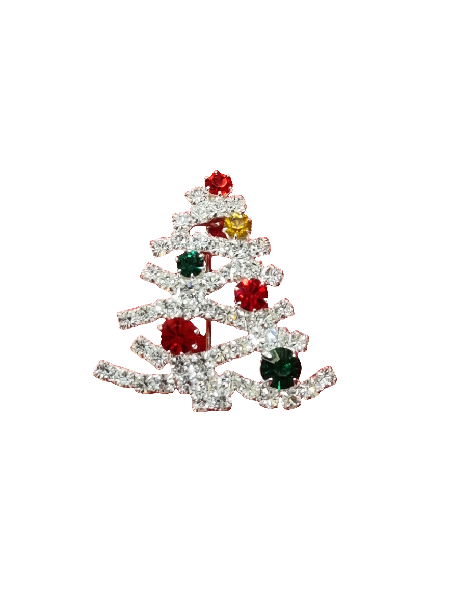 Kleiner gewellter Kristallbaum mit bunten Kristallkugeln | Brosche V