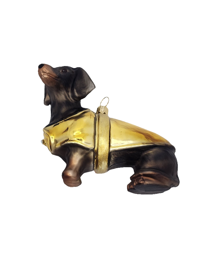European Glass Christmas ornament of a Dogs | Dachshund with Jacket Sausage Dog (W)