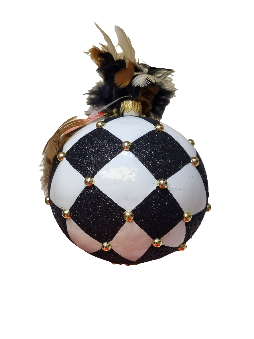 European Glass Christmas ornament of a Venetian Mask Bauble with Feathers (W)