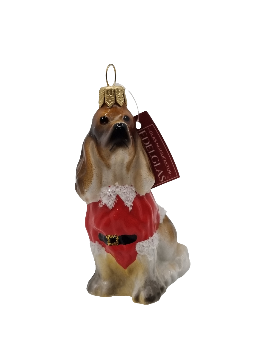 European Glass Christmas ornament of a Dog red santa jacket (S)
