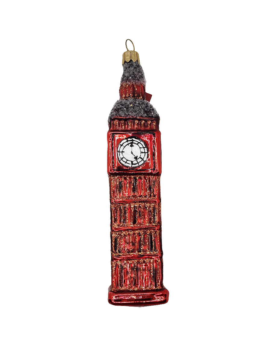 European Glass Christmas ornament of a Big Ben Clock Tower Bejeweled (U)