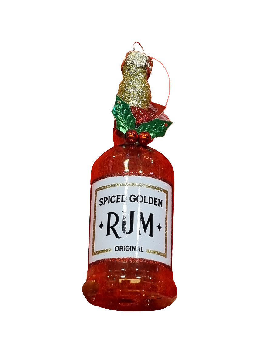 European Glass Christmas ornament of a Spiced Golden Rum with Mistletoe (G)