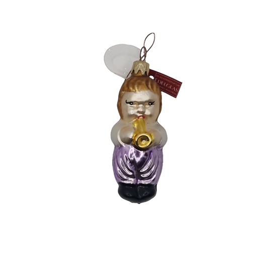 European Glass Christmas ornament of a Boy | Trumpet Purple Pants (D)