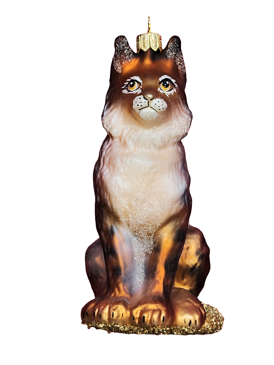 European Glass Christmas ornament of a Cat | Large Lynx (W)