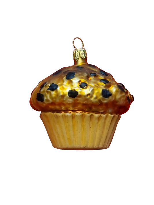 European Glass Christmas ornament of a Chocolate Chip Muffin (G)