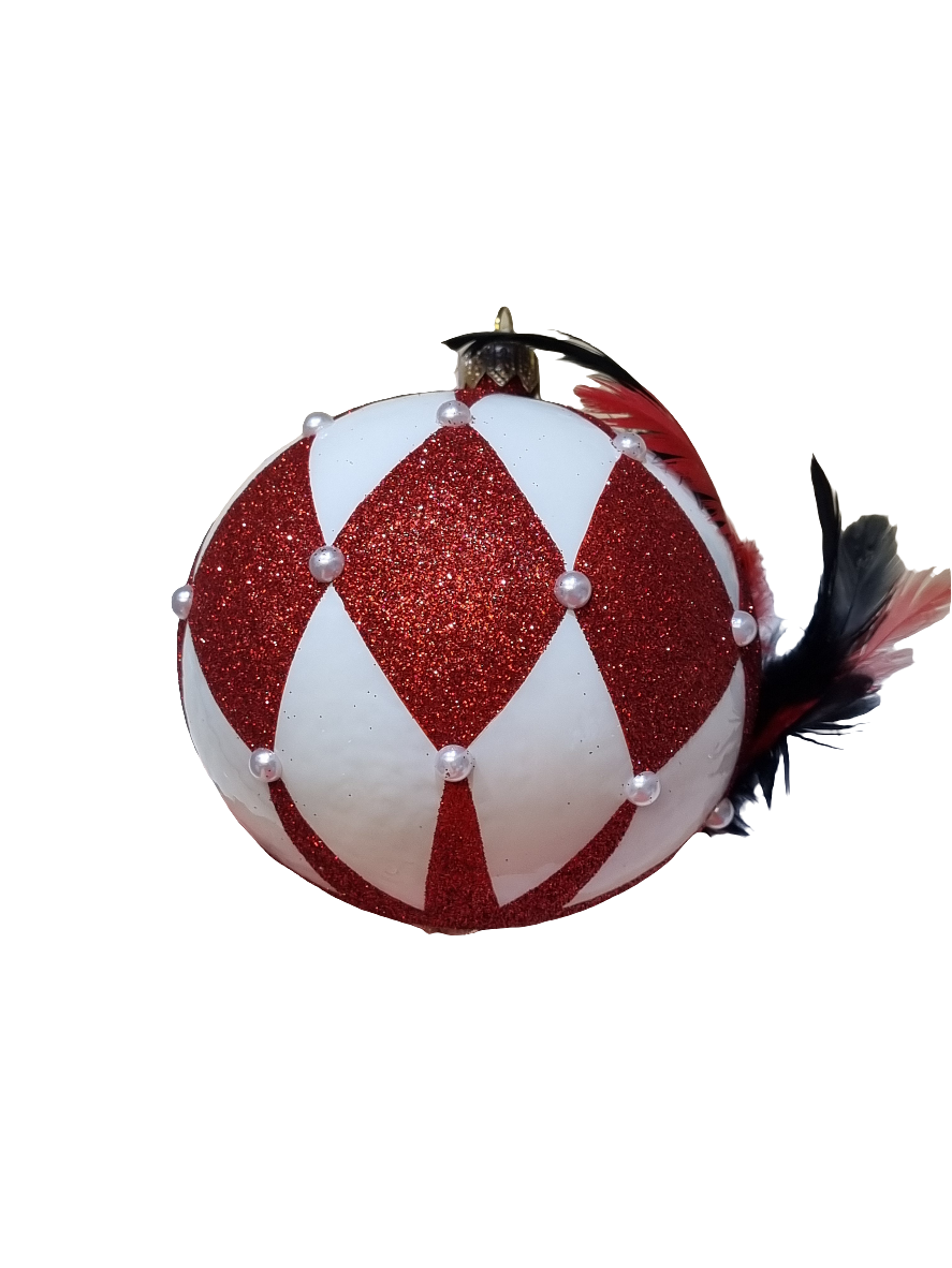 European Glass Christmas ornament of a Venetian Mask Bauble with Feathers (W)