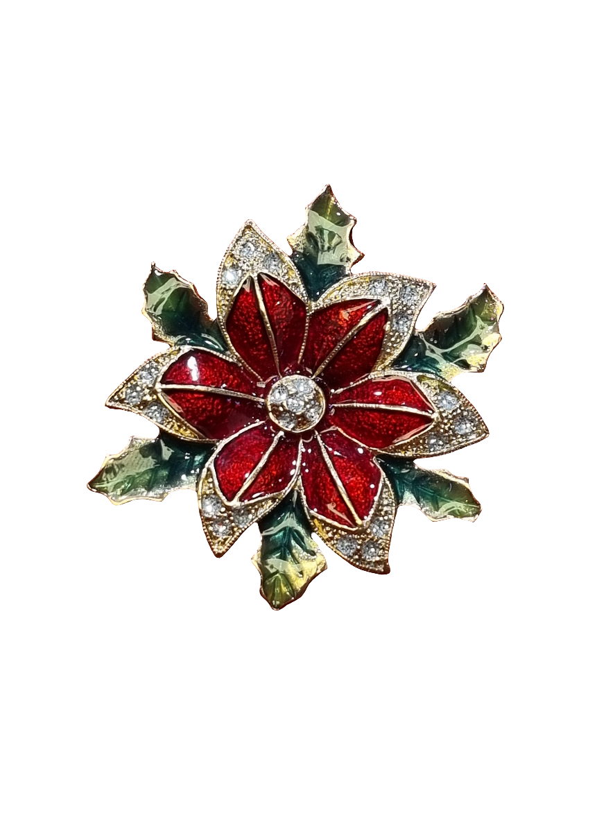 European Glass Christmas ornament of a Large Flower Poinsettia | Brooch V