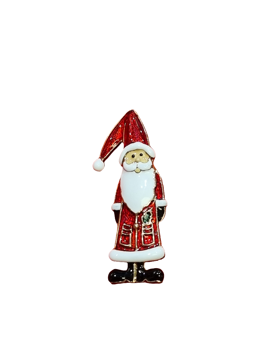 European Glass Christmas ornament of a Tall Santa with Floppy Hat | Brooch V