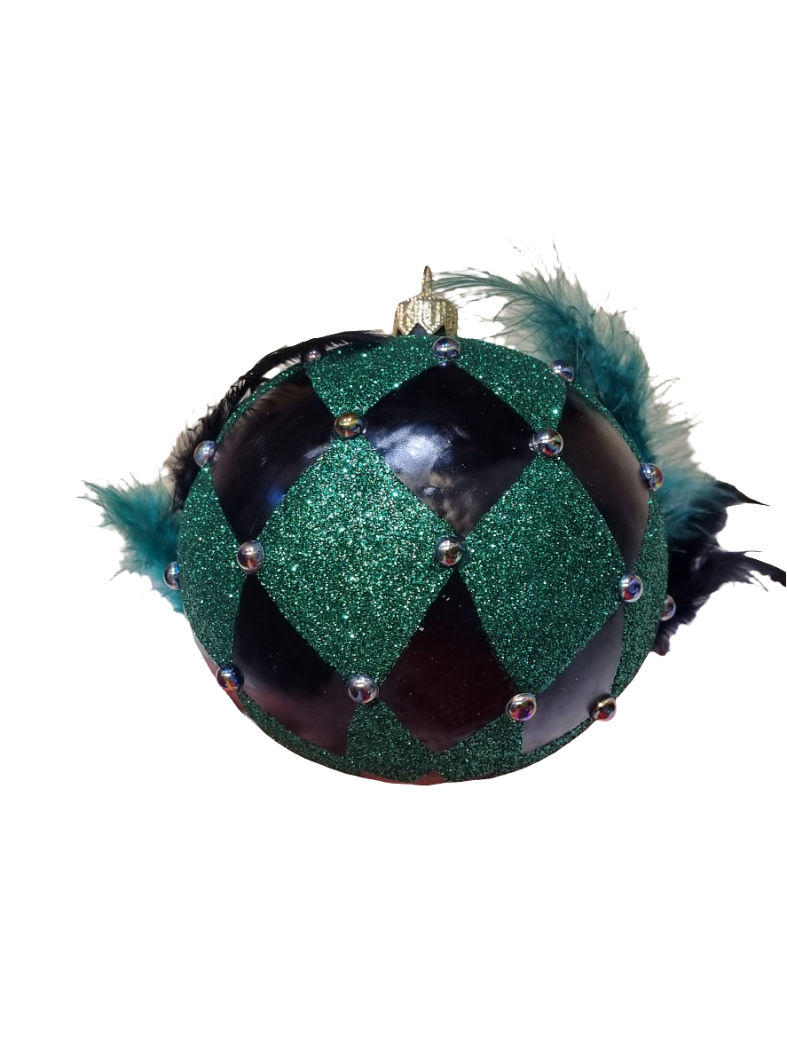 European Glass Christmas ornament of a Venetian Mask Bauble with Feathers (W)