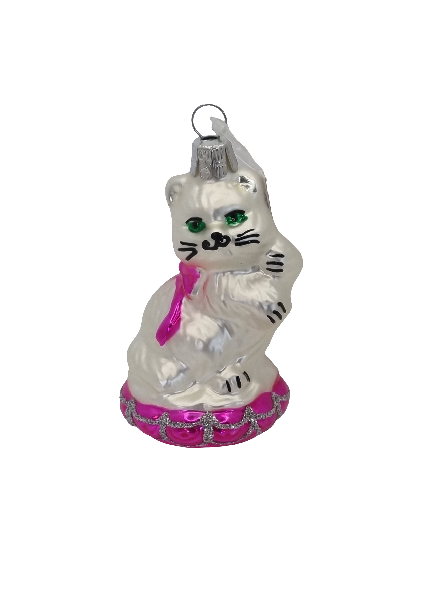 European Glass Christmas ornament of a Cat cushion (H)