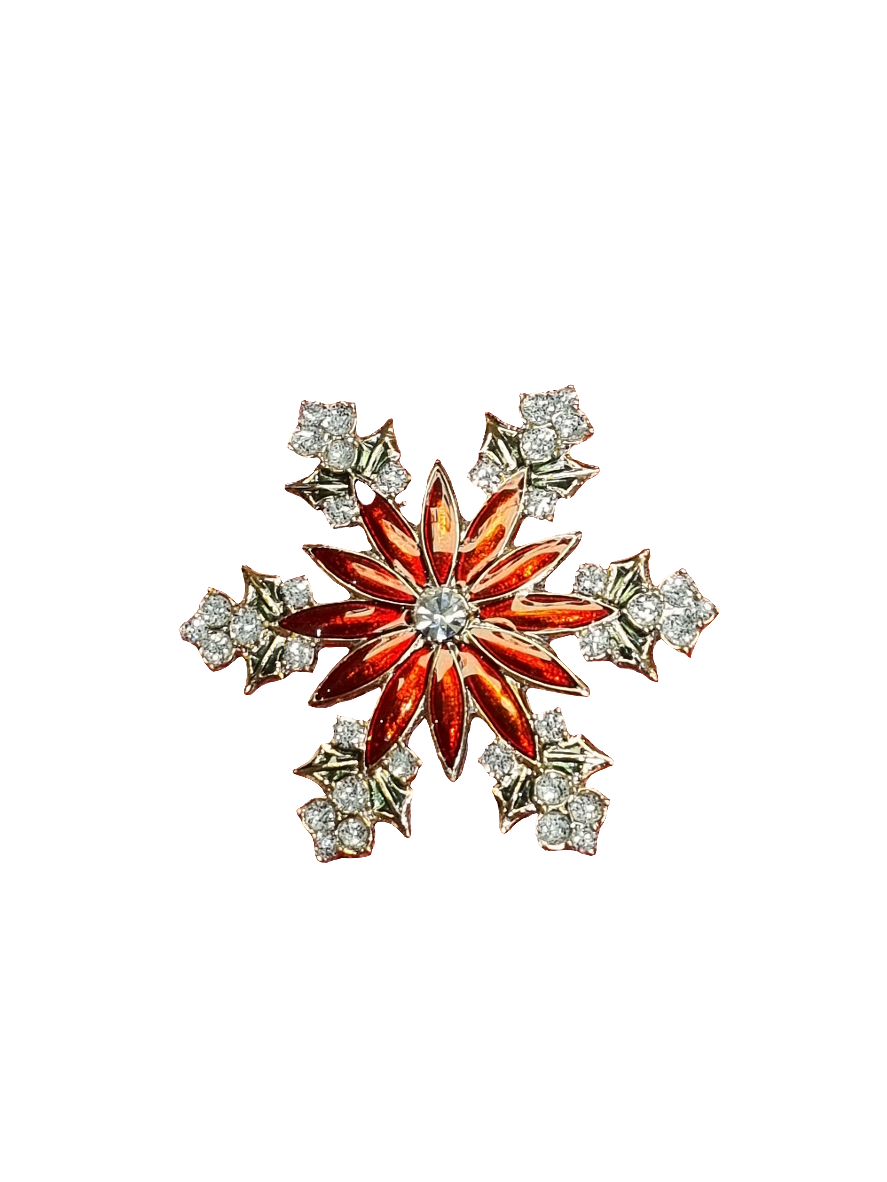 European Glass Christmas ornament of a Red Flower Star | Brooch V