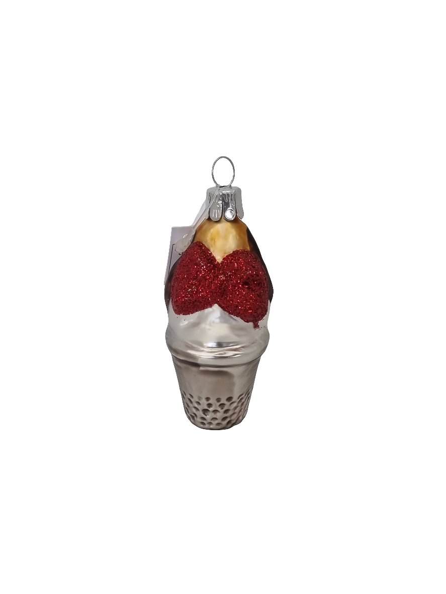 European Glass Christmas ornament of a Dog in Thimble (F)