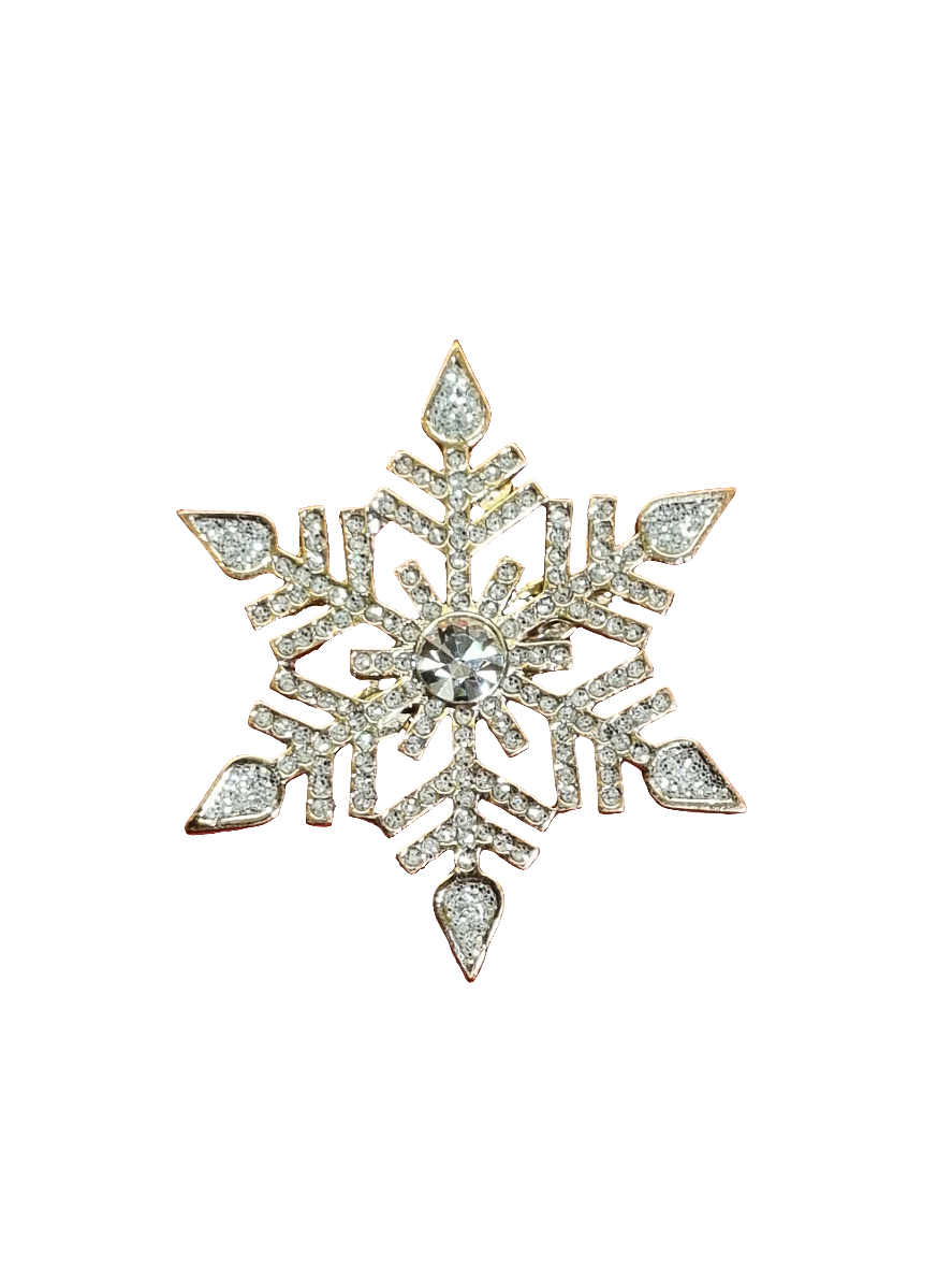 European Glass Christmas ornament of a Large Gold Crystal Snowflake | Brooch V