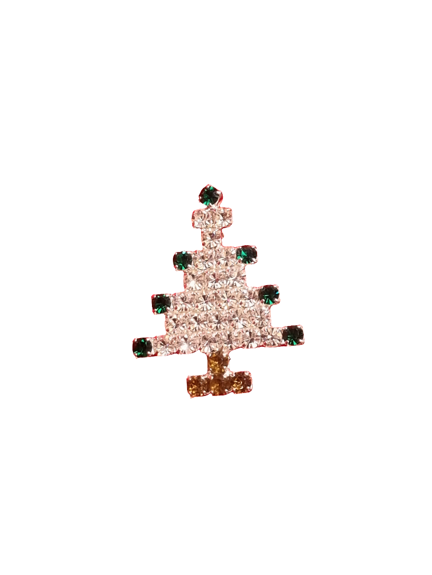 European Glass Christmas ornament of a Crystal Tree with Gold Base & Green Tips | Brooch V