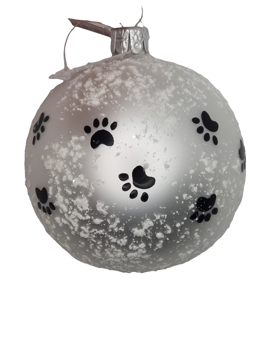 Weihnachtskugel | Silber mit Pfotenabdrücken (H)