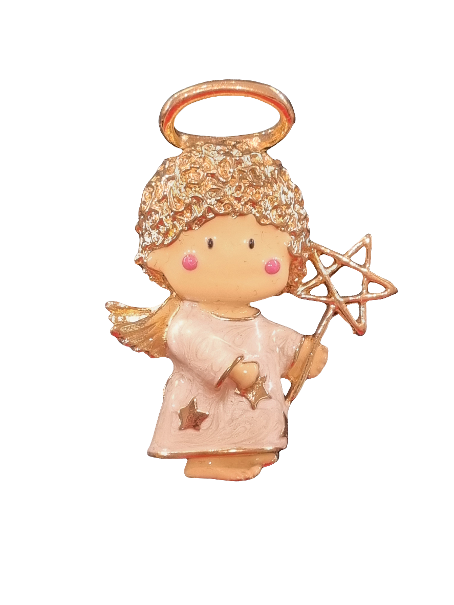 European Glass Christmas ornament of a Baby Angel with Star Wand | Brooch V