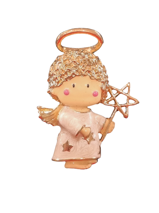 European Glass Christmas ornament of a Baby Angel with Star Wand | Brooch V