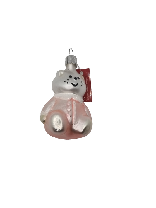 European Glass Christmas ornament of a Bear | Pink Baby Bear (H)
