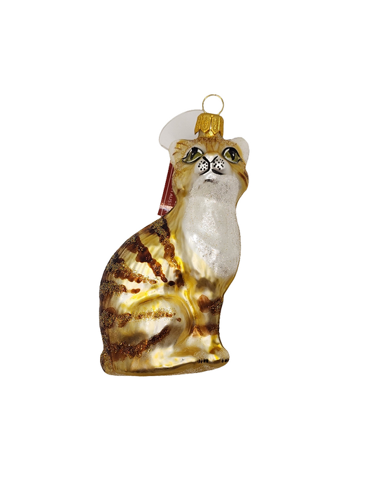 European Glass Christmas ornament of a Cat | Ginger Striped Tabby (R)