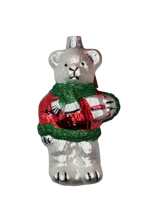 European Glass Christmas ornament of a Bear | Teddy Bear Sparkly (K)