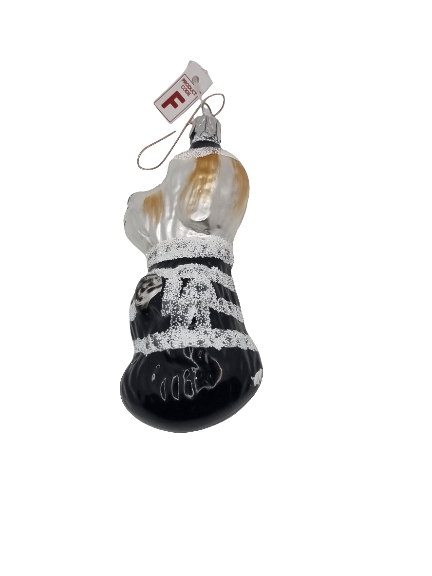 European Glass Christmas ornament of a Dogs | Cartoon Dog with Black & White Stripes (F)