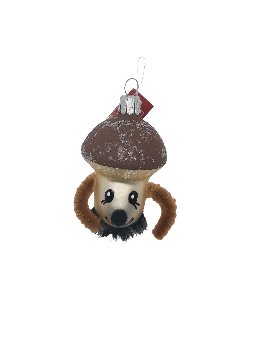 European Glass Christmas ornament of a Mushroom with Face & Arms (K)