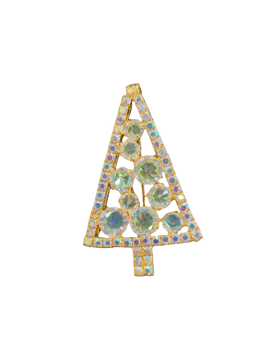 European Glass Christmas ornament of a Gold Crystal Tree with Silver Crystal Baubles | Brooch VII