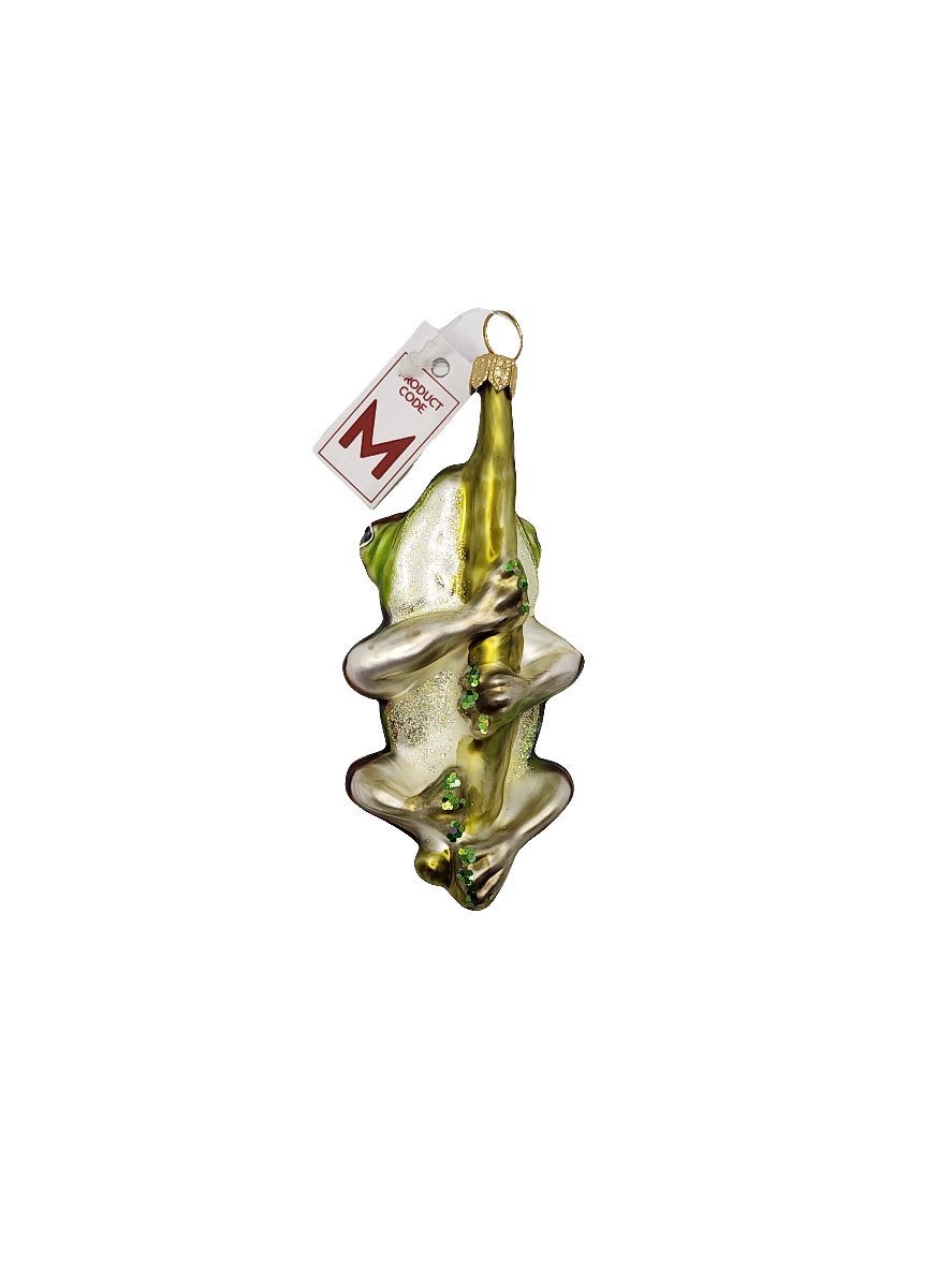 European Glass Christmas ornament of a Frog on branch (M)