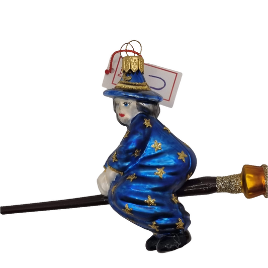 European Glass Christmas ornament of a Witches on Broomsticks (W)