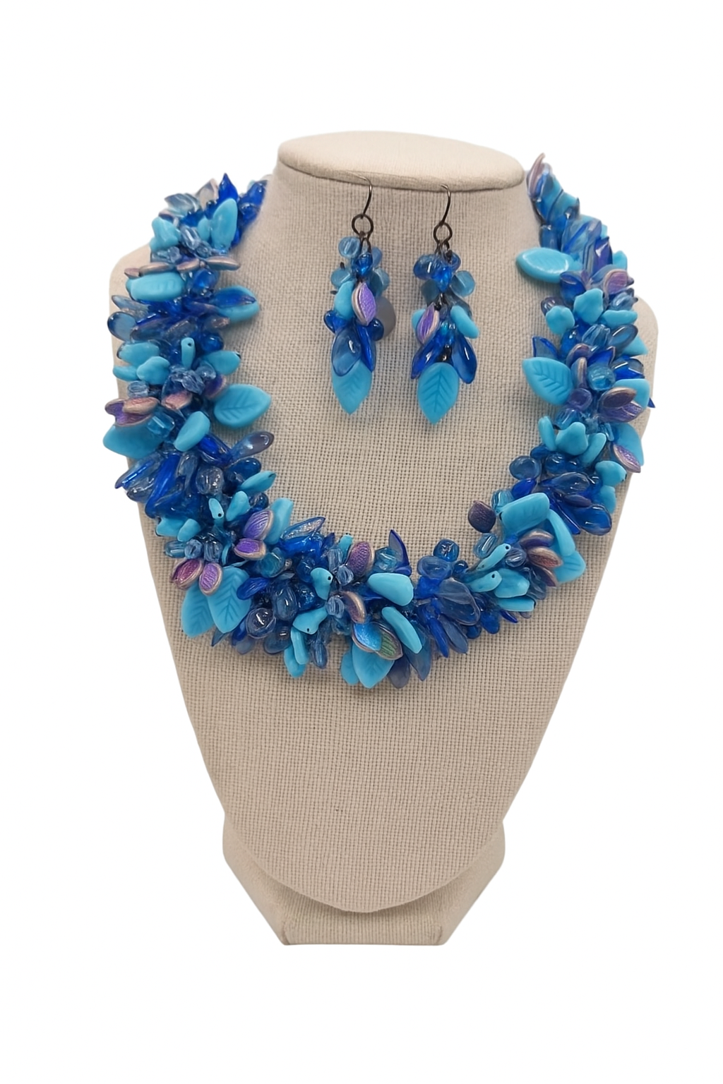 European Glass Christmas ornament of a Blue Crystal Necklace with Earrings