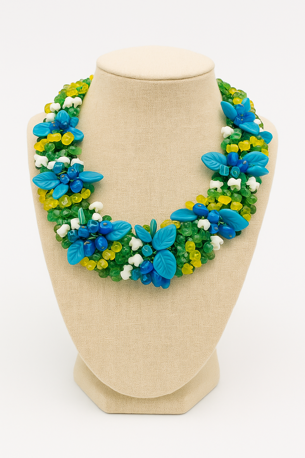 European Glass Christmas ornament of a Blue & Yellow Crystal Necklace