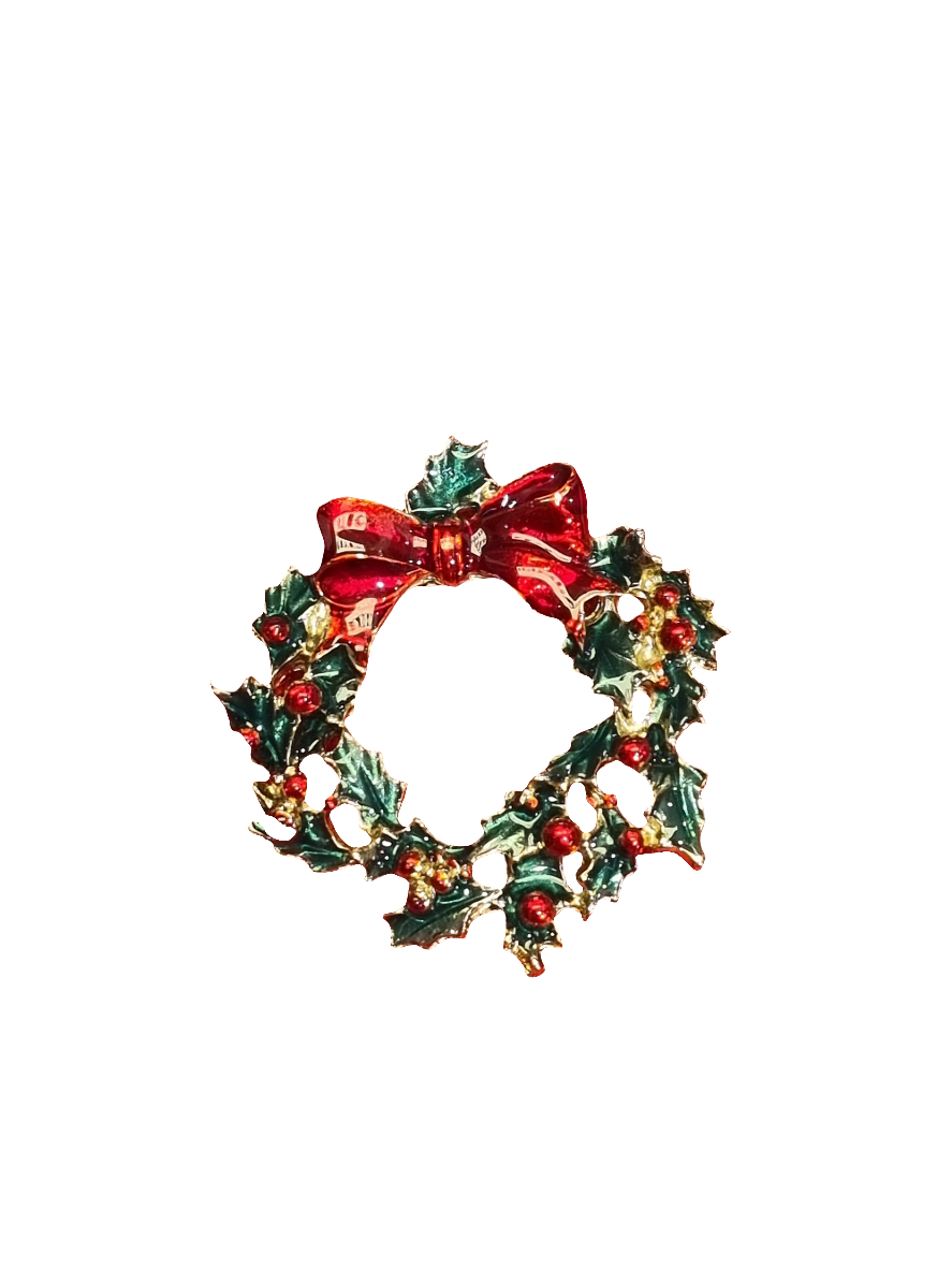 European Glass Christmas ornament of a Wreath with Berries & Top Bow | Brooch V