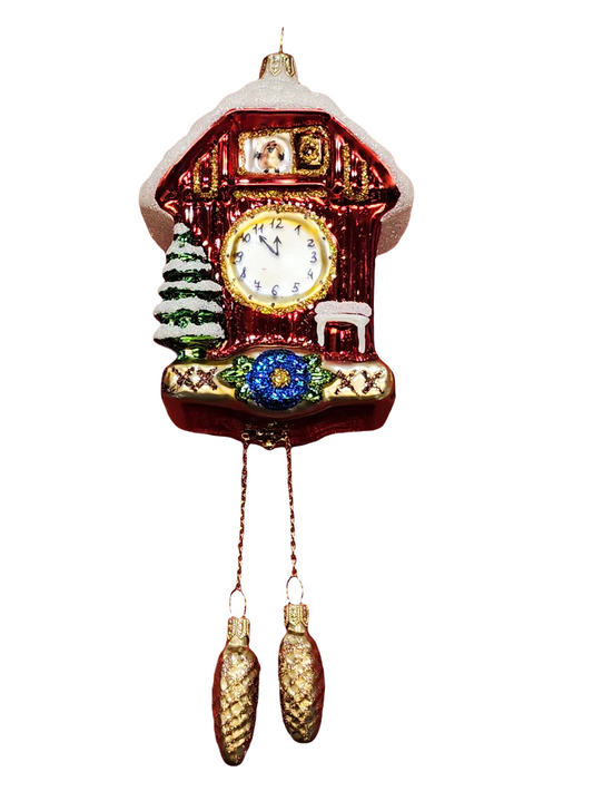 European Glass Christmas ornament of a Cuckoo House Clock (Y)