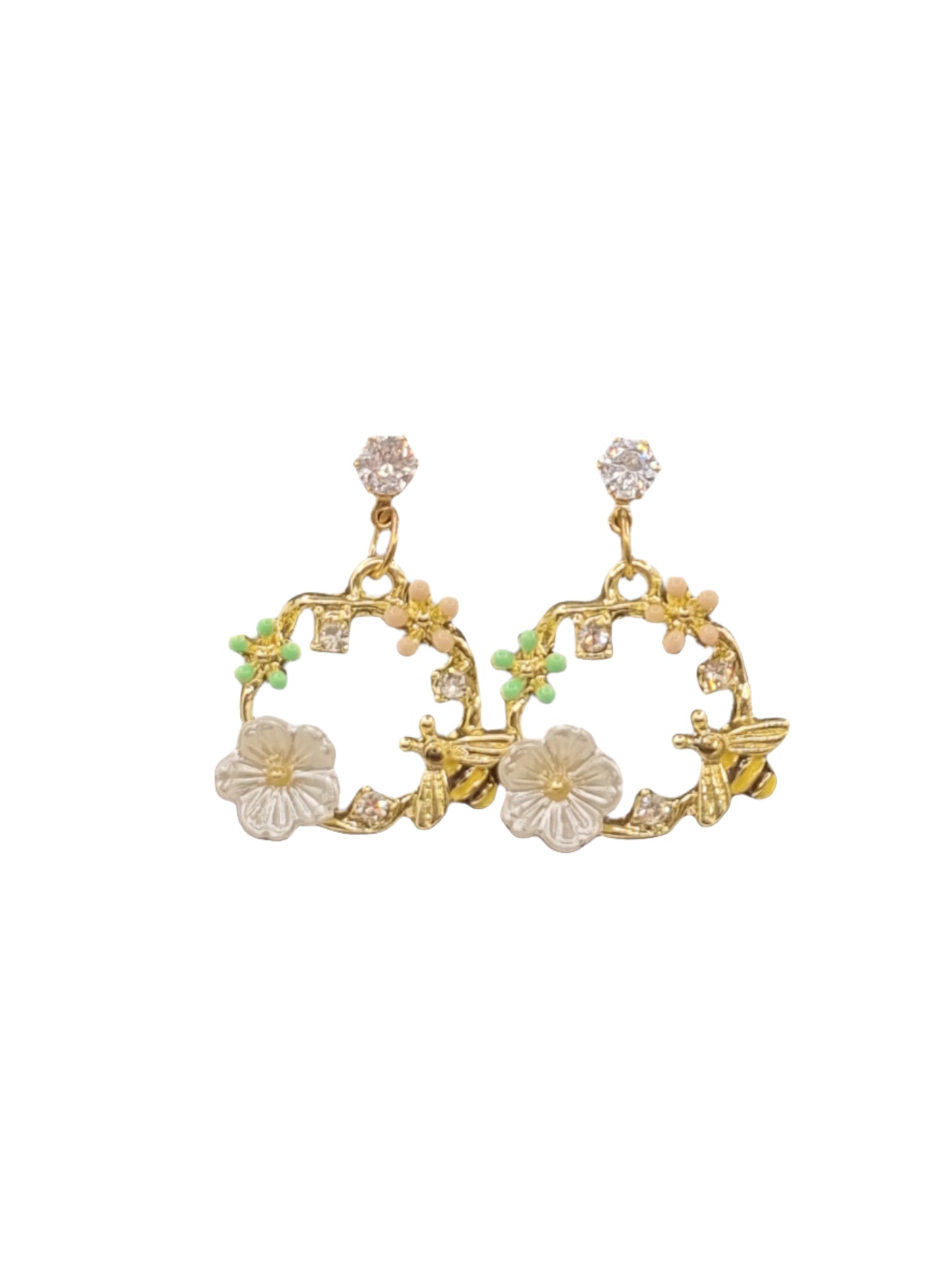 European Glass Christmas ornament of a Golden Spring Garden Wreathes | Earrings