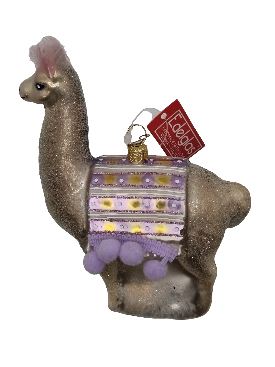 European Glass Christmas ornament of a Camel/Llama/Alpaca with Pom Pom (W)