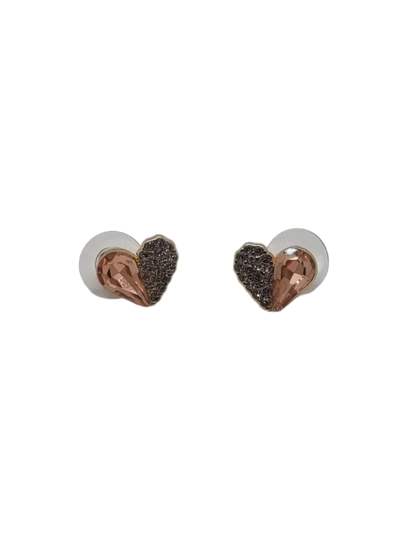 European Glass Christmas ornament of a Small Pink and Silver Crystal Heart Studs | Earrings