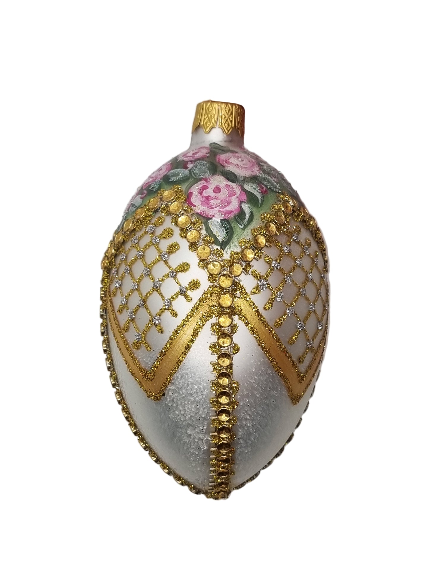 European Glass Christmas ornament of a Glass Eggs | White Faberge Style Easter Eggs (S)