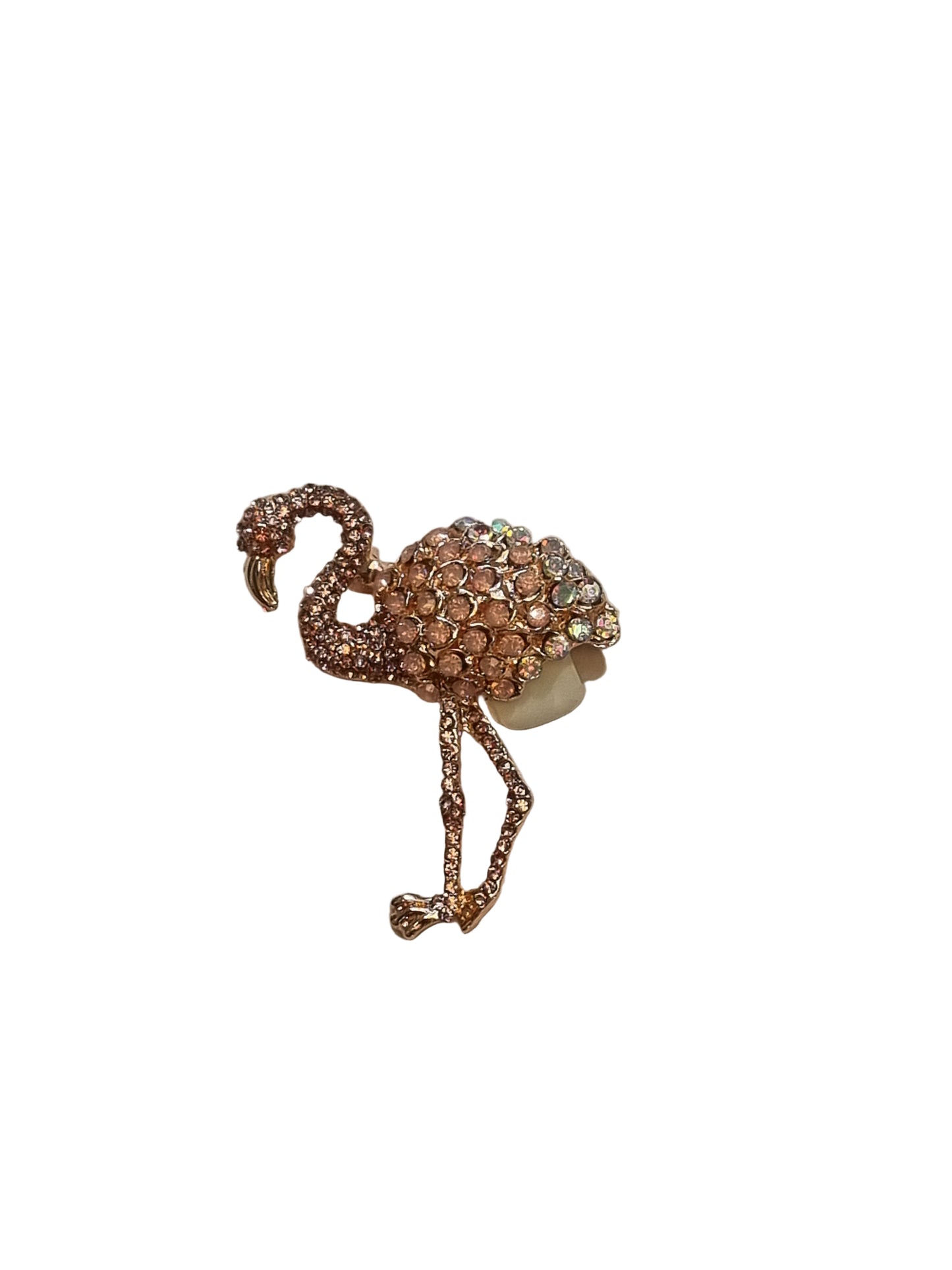 Rose gold flamingo brooch with gemstones